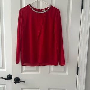 Cremieux Red Women's Top with Embellished Neckline